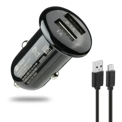 1HORA Dual USB Car Charger with V8 Cable Black GAR111