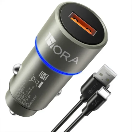 1HORA Circular Aluminium+ABS+PC U Safety Hammer Car Charger+USB-C cable set Black (GAR116)